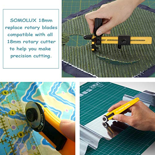 SOMOLUX 18mm Rotary Cutter Refill Blades 5 Pcs for OLFA Rotary Circle Cutter, Fiskars Replace Blades for Crafts Quilting Scrapbooking Sewing 18mm 5Pcs