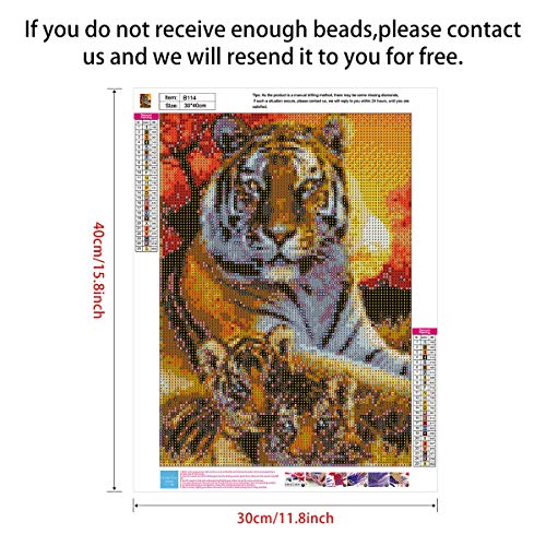 5D Full Drill Tigers Diamond Painting Kit,UNIME DIY Diamond Rhinestone Painting Kits for Adults and Children Birds Diamond Arts Craft, 12 x 16 inch (Tiger Diamond Painting Kit)