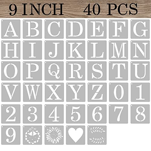 ASMPIO 9 Inch Letter Stencils Numbers Craft Stencils, 40 Pcs Reusable Plastic Alphabet Drawing Templates for Painting on Wood, Wall, Fabric, Rock, Chalkboard, Signage, Door Porch, DIY Art Projects
