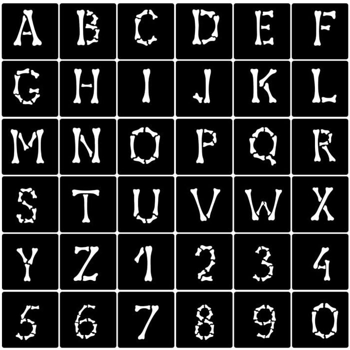 36pcs Halloween Letter Stencils Numbers Stencils Templates Bone Style Reusable Alphabet Stencil Set for Halloween Wood, Wall, Fabric,Chalkboard, Sign, DIY Art Projects Decoration (2 Inch)