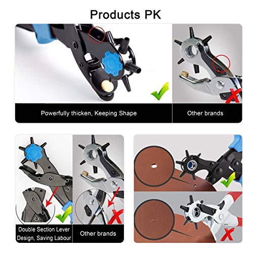 Leather Hole Punch, Belt Hole Puncher - Upgraded Version with Hole Size Dial, Premium Puncher for Belts, Watch Bands, Straps, Dog Collars, Saddles, Shoes, Fabric, DIY Home, Heavy Duty Rotary Punch Set