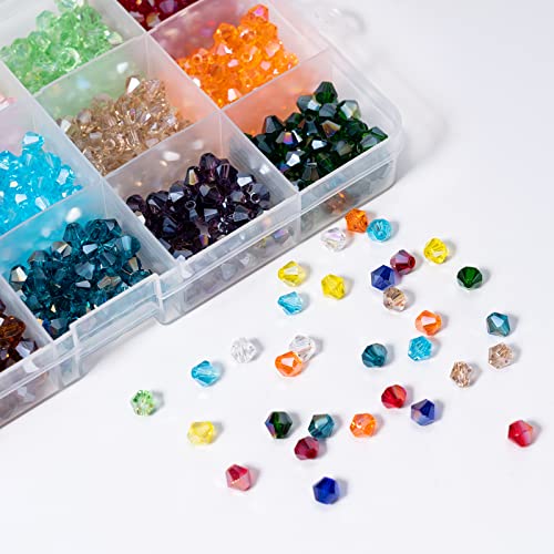 MissAudrey 450pcs Bicone Crystal Beads 8mm Bicone Glass Beads for Jewelry Making Faceted Crystal Glass Beads AB Colors for DIY Bracelets Necklaces Earrings Suncatcher Crafts