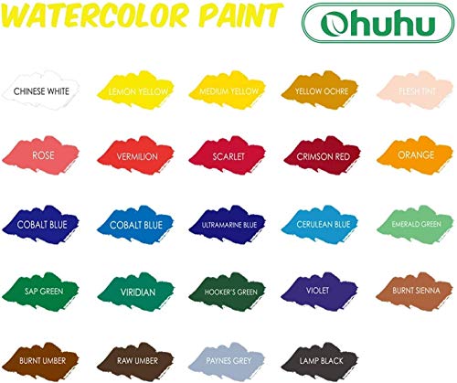 Ohuhu Watercolor Paint Set, 24 Water Paints Colors (12ml, 0.42oz) Art Watercolors Painting Water-Color Paints Kit for Landscape Portrait on Canvas, Watercolor Pad, Students, Beginners