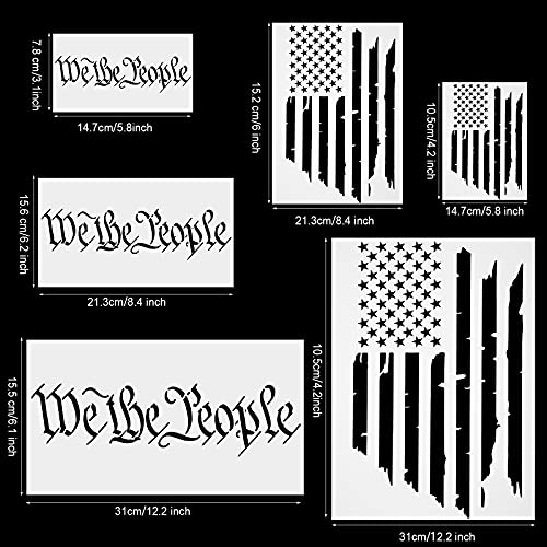 6 Pieces American Flag Stencils We The People Stencil Reusable Tracing Templates US Flag Painting Templates for Painting on Wood for DIY Card Albums Wall Floor Crafts Decors, 6 Sizes