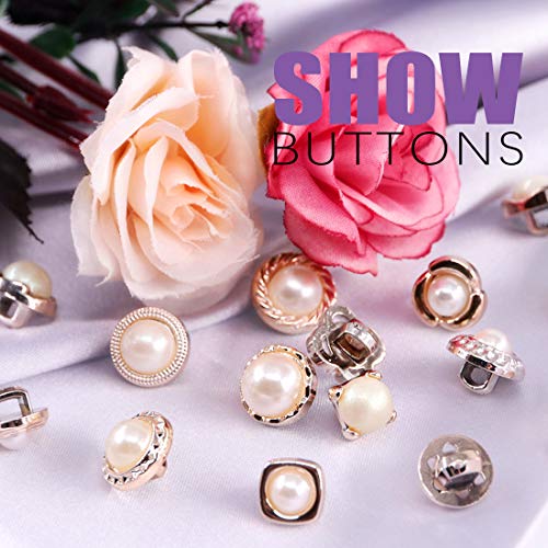 Swpeet 150Pcs 15 Types Beautifu Sew in Faux Pearl Buttons Sewing Crafts with Shank Cover Up Buttons for Clothes Shirts Suits Coats Sweaters Storage Box