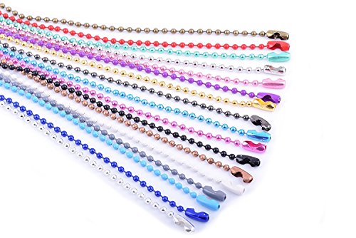 KONMAY 20pcs Mixed Color 2.4mm Size #3 Beads Ball Chain Necklace with Connectors (24'')