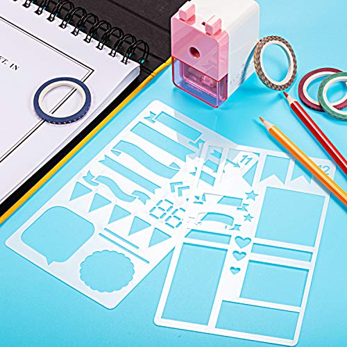 Scrapbooking Supplies Kit Scrapbook Tools and Supplies Journal Stencil Washi Tape and Journal Planner Pen for Journal Notebook Diary DIY Plastic Drawing Template(Style B)
