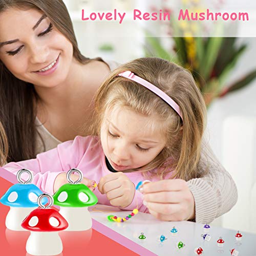 50 Pieces Mushroom Charm Pendant Mushroom Resin Charm Mushroom Jewelry Finding Charm DIY Pendant Making Resin Charm for Bracelet Necklace Earrings Keychain Craft (Red, Pink, Purple, Blue, Green)