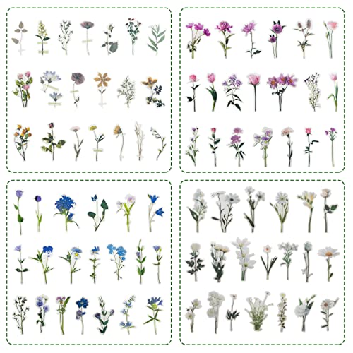 160PCS Transparent Floral Stickers, lyfLux Waterproof Stickers Pretty Floral DIY Self-Adhesive Stickers for Scrapbooking Laptop Card Making, 4 Styles