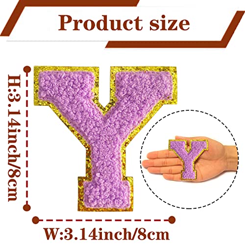 4Pieces Purple Varsity Letter Patches Chenille Alphabet Patches Y Chenille Letter Patches English Chenille Letters for Jackets Varsity Letters Glitter Iron on Gold Trimmed Iron on Letters for Clothing