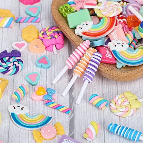 Holicolor 120pcs Slime Charms Resin Fake Candy Charms Kawaii Cute Set Mixed Assorted Sweets Flatback Slime Beads Making Supplies for DIY Craft Making and Ornament Scrapbooking
