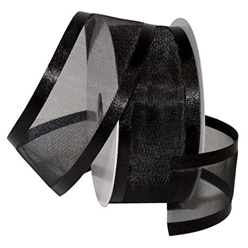 Morex Ribbon Delight Satin Edge Sheer Ribbon, 1.5 inch by 25 yd, Black 93809/25-613