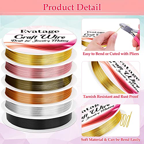 20 Gauge Jewelry Wire for Jewelry Making, Evatage 6 Rolls Craft Wire Tarnish Resistant Copper Beading Wire for Jewelry Making Supplies and Crafts