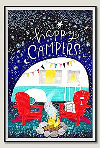 NIHO-JIUMA Happy Camping DIY 5D Diamond Painting by Number Kits,Paint with Diamonds Arts Full Drill Canvas Painting Gift for Adults,Home Wall Decor(30x40cm/11.8x15.7 Inches)