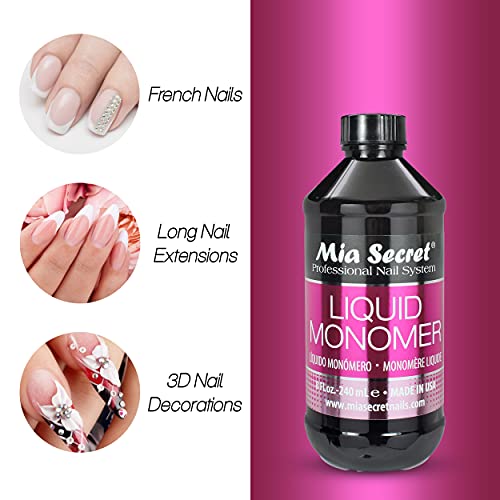 8 oz Mia Secret Liquid Monomer - Professional Acrylic Nail Liquid for Acrylic Powder - EMA monomer - Nail Monomer liquid - ema monomer acrylic nail liquid