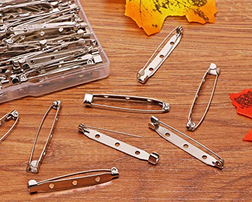 Shapenty Metal 3 Holes Brooch ID Name Badge Safety Catch Locking Pin Backs Clasp DIY Craft Blank Pin Backing for Jewelry Findings,45mm/1.8 Inch, 60PCS