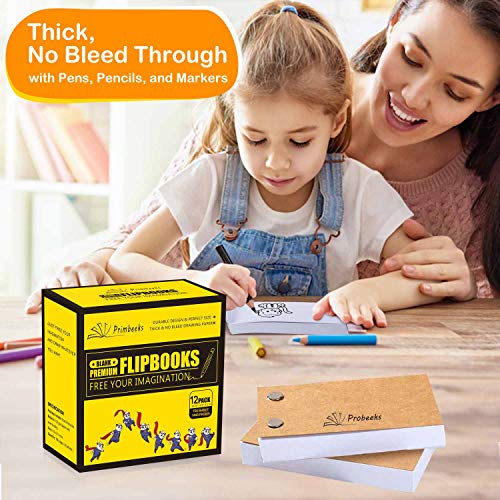 PRIMBEEKS 12 Pack Premium Blank Flip Books Paper with Holes, 720 Sheets (1440 Pages) No Bleed Flipbooks - Works with Flipbook Kit Light Pads, 4.5" x 2.5" Flip Book Paper for Drawing, Sketching