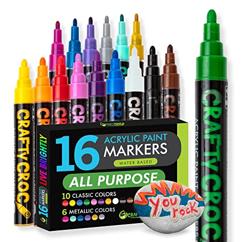 Acrylic Paint Pens for Rock Painting - NEW Acrylic Paint Markers – Includes 16 Water-based Markers with Reversible Tips for Painting Rocks, Glass, Porcelain, Wood, Canvas, Ceramic and Fabric