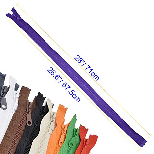 28 Inch 10Pcs #5 Separating Jacket Zippers for Sewing Coat Jacket Tape Zippers Bulk 10 Colors Mixed (28"/ 70CM)