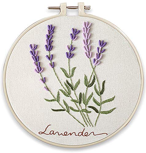 Embroidery Kit, Squirrel Lavender Flowers Garden Awesocrafts Full Range of Embroidery Starter Kits for Beginners Adults Kids DIY Handmade Easy Patterns (Lavender)