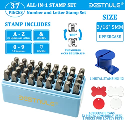 BESTNULE Metal Stamping Kit, Number and Letter Stamp Set (A-Z, 0-9 and"&","Love" Symbol), Industrial Grade Hardened Carbon Steel, Perfect for Imprinting Metal, Wood, Plastic, Leather(3/16", 5MM)