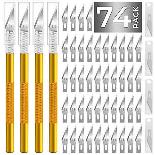 Exacto Knife Craft Knife Hobby Knife 74 Pack with 4 Upgrade Sharp Hobby Knives and 70 Spare Knife Blades for Art, Scrapbooking,Stencil (Gold)