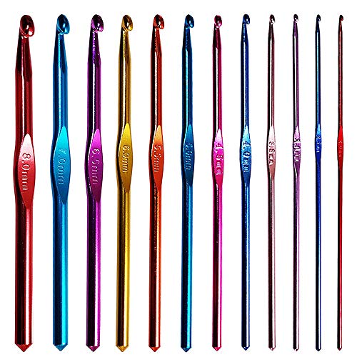 ZXUY Crochet Hooks Set Aluminum & Bamboo Knitting Needles with Ergonomic  Handles  for Crocheting Lace, Doilies, Socks,Shawl,Gloves, Scarf,Sweaters,Bags (12Size<2.0-8.0mm>)