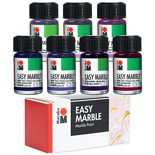 Marabu Easy Marble Paint Set - Purple Colors - Marbling Paint Kit for Kids and Adults - Water Art Kit for Hydro Dipping, Tumbler Making, Paper, and Fabric - 15ml Bottles