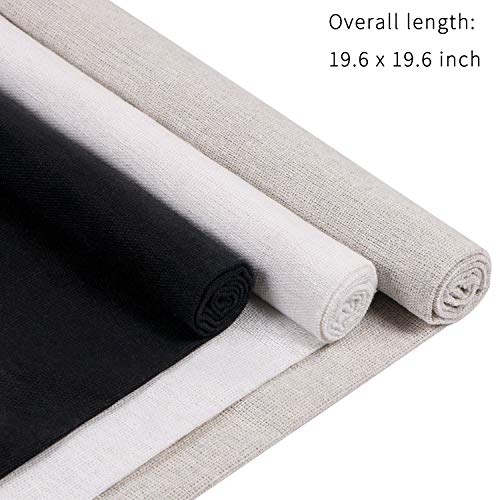 Linen Needlework Fabric, Kissbuty 6 PCS Linen Fabric Cloth for Garment Craft Flower Pot Decoration Embroidery Cross Stitch Cloth, 19.6 by 19.6 Inch (White,Beige and Black)