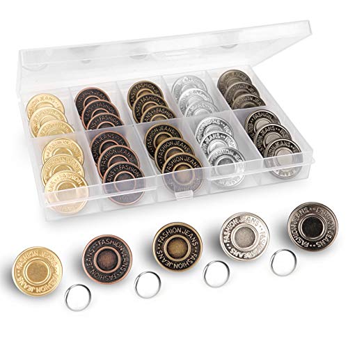 40 Sets Jeans Button Replacement 20mm, Premium Denim Buttons, Pants Button Replacement with Split Storage Box，Suitable for Jeans, Denim, Skirts, Backpacks (5 Color 0.78 in)