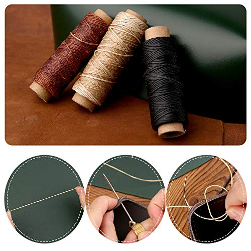 Leather Craft Sewing Kit Leather Repair Upholstery Sewing Kit with 6 Colors Leather Sewing Waxed Thread Hand Quilting Needles Sewing Awl for Beginner Leather Repair, Stitching, Sewing