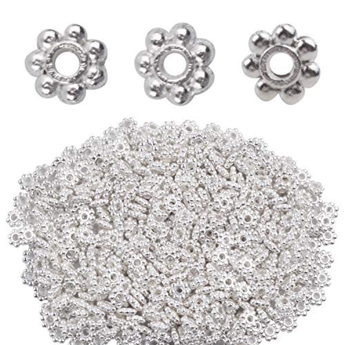 BronaGrand 500pcs Metal Daisy Spacer Beads 4mm for DIY Jewelry Making(Silver)