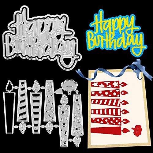 Happy Birthday+Candles Die Cuts for Card Making Happy Birthday Metal Cutting Dies Stencils Word Embossing Template for DIY Scrapbooking Photo Album Paper Decorative