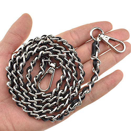 HAHIYO Mini Purse Chain Strap Slim Wide 8mm for LV Length 39.4 inches Extra Thick 4.5mm Black Leather Silver Hardware for Shoulder Cross Body Sling Handbag Wallet Comfortable Flat Metal Strap 1 Pack