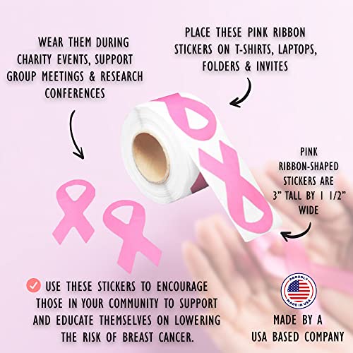 Pink Ribbon Awareness Stickers for Donation Paper Ribbons, Breast Cancer Awareness Accessories - Support and Care for Women - Perfect for Decoration, Awareness Events, Support Groups, Fundraisers and More! (1 Roll - 250 Stickers)
