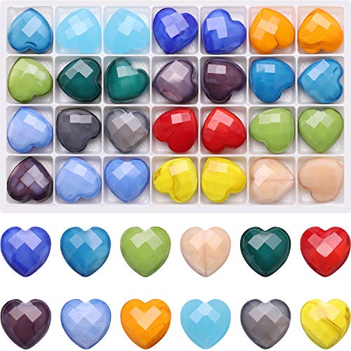 Glass Beads for Jewelry Making - 14 Colored 56Pcs 16MM Faceted Crystal Heart Pendant Shaped Gemstone Beads for Necklace Bracelet Earrings DIY Handcrafted