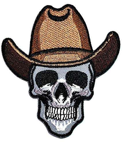 Umama Patch Set of 3 Skull Halloween Retro Craft Fabric Skull Cowboy Western Cartoon Embroidered Applique Iron on Patch for Backpacks Jeans Jackets T-Shirt Clothing