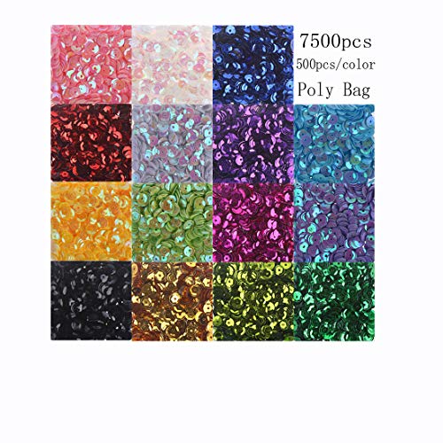 Cup Sequins Bagged Iridescent Spangles Craft Mixed 15 Colors 6mm 7500Pcs Rainbow Sequin Bulk Assorted for DIY Arts Crafts Making by CCINEE
