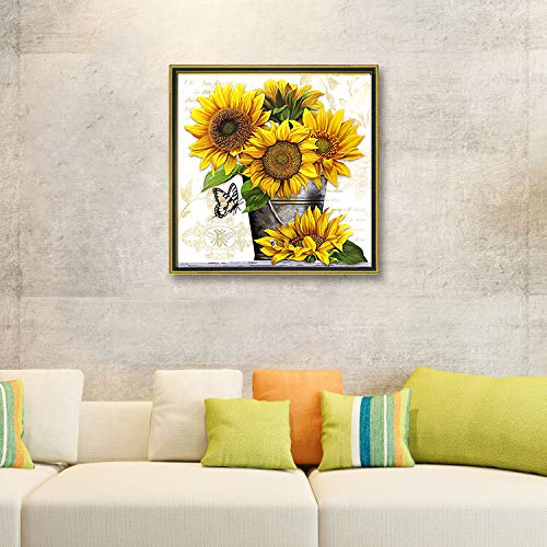 Diamond Painting Kits for Adults – 5D DIY Round Diamond Number Kits with Full Drill – Crystal Rhinestone Diamond Embroidery Paintings Great for Home, Office, Wall Decor 11.8×11.8 Inch Sunflower