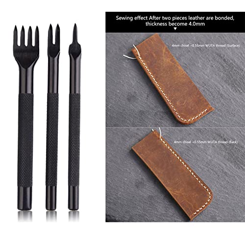PLANTIONAL Leather Stitching Sewing Kit: 31PCS Leather Sewing Kit with 4mm Lacing Stitching Chisel, Leather Sewing Tools, Waxed Thread and Large-Eye Stitching Needles for Crafting Projects