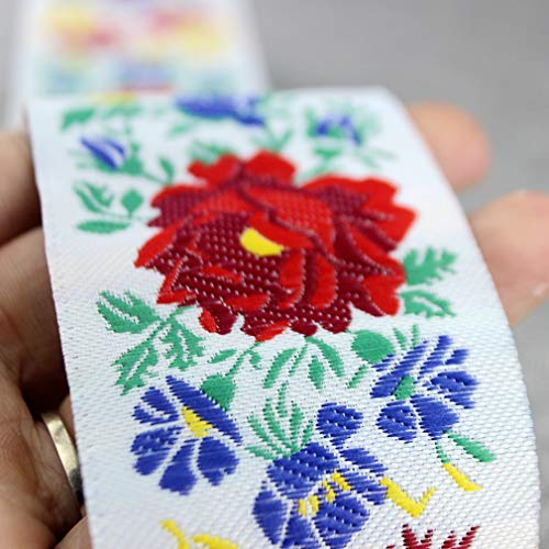 IDONGCAI Embroidered Flower Jacquard Ribbon Lace Trim Woven Handmade DIY Craft Garments Accessories 1.9" Wide 10 Yards…