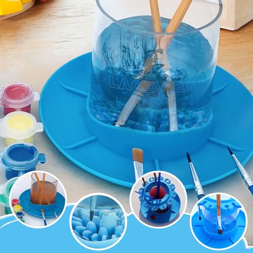 Paint Brush Cleaner Rinse Cup (All-in-one) Silicone Brushes Holder and Painting Cups, Round Detachable Install, Classroom, Studio, Art Supplies, Fits Art Paint, Watercolor, Oil Paint, Acrylic Painting