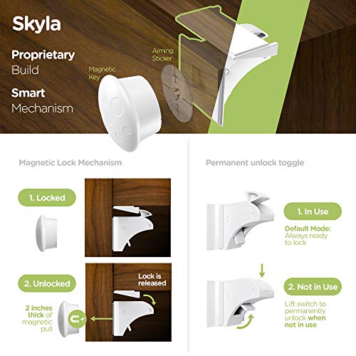 SKYLA HOMES Magnetic Cabinet Locks Baby Proofing Child Safety - The Safest Quickest and Easiest Multi-Purpose 3M Adhesive Child Proof Latches, No Screws or Tools Needed (5 Pack)