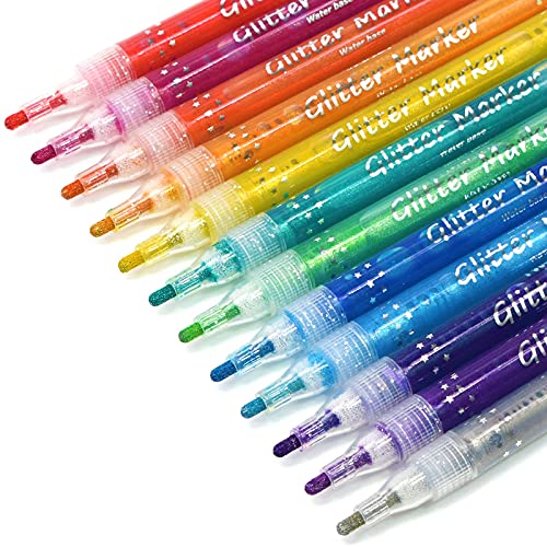 TWOHANDS Glitter Markers,Drawing Pens,Metallic Markers,Water-Based,Washable,12 Colors, for Kids Adults DIY Crafts Card Making,Posters,Greeting and Gift Cards 20017