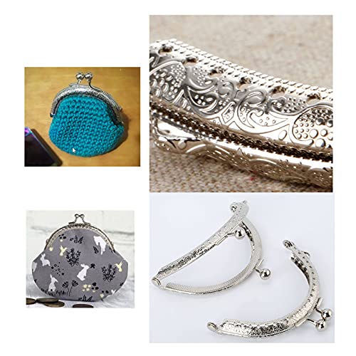 5PCS Purse Frame, Bag Kiss Clasp Lock, 3.3 inch Silver Tone Metal Arch Coin Ball Snap Frames for Clutch Leather DIY Handle Bag Sewing Craft