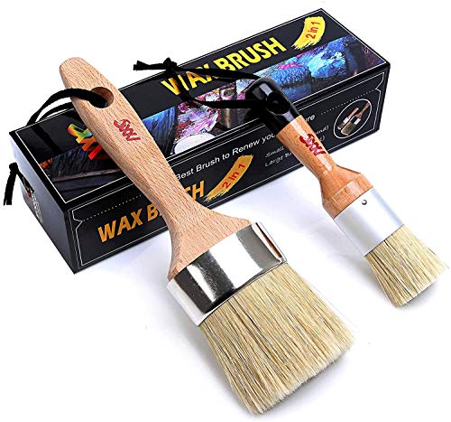 Chalk and Wax Paint Brush Furniture Set- Painting or Waxing - Milk Paint - Dark or Clear Soft Wax - Home Decor Cabinets Stencils Woods - Natural Bristles 1 Small Round and 1 Large Oval Brushes