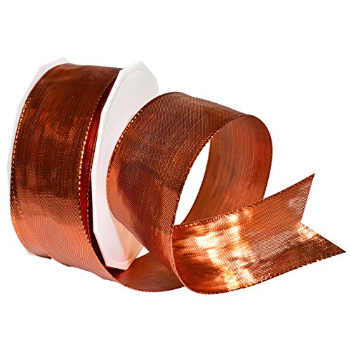 Morex Ribbon Devon Wired Polyester/Metallic Ribbon, 1-1/2" by 22 yd, Copper