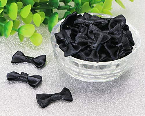 Shapenty Mini Satin Ribbon Bows Flowers Boutique for Sewing Scrapbook Baby Shower Wedding Christmas Gift Girls Dress Hair Accessories Crafting, 50PCS (Black, 3 x 1.5cm)