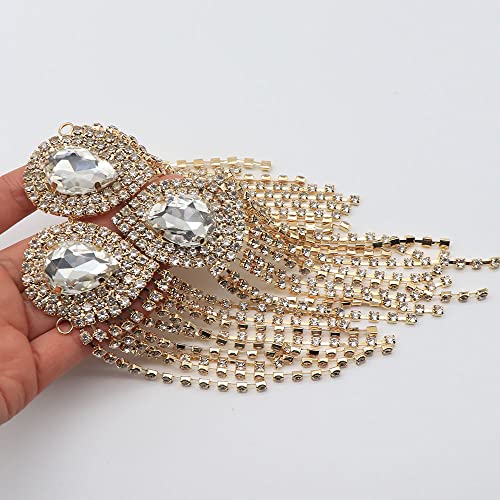 Crystal Gold Tassel Shoulder Epaulett Rhinestones Appliques Patches Water Drop Stitch Sewing Shoulder Accessories