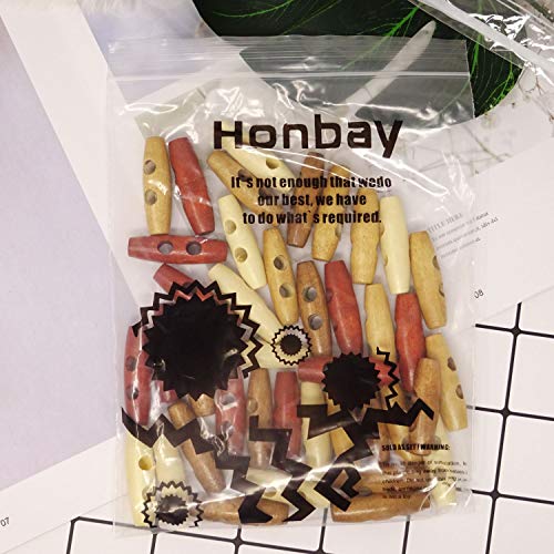 Honbay 40PCS 2 Holes Olive Shape Sewing Wood Toggle Buttons for Clothes